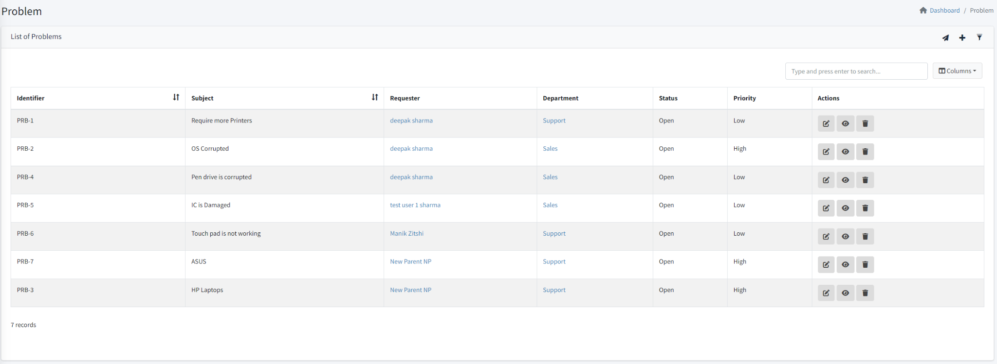 When you select all problems, it will display the list of all the ...